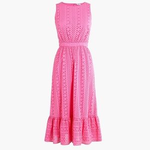 J Crew Pink Eyelet-embroidered tiered midi dress EUC